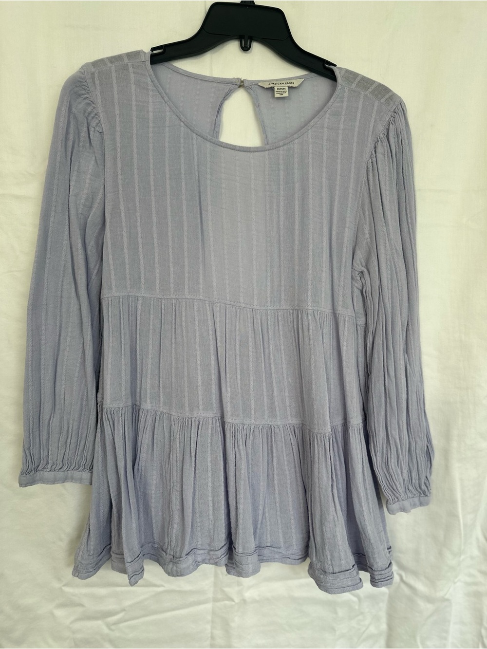 American Eagle Tiered Long-Sleeve Peasant Top Chambray Blue